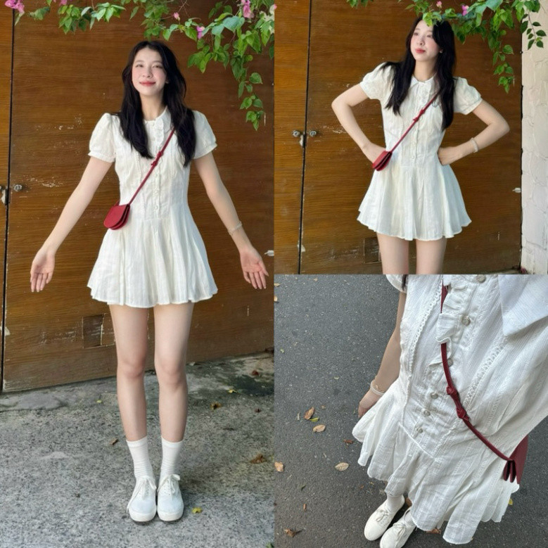 Set Váy Ren Trắng Tiểu Thư phong cách Style Tỷ Tỷ trung quốc, Đầm ren trắng cổ sơ mi có quần bảo hộ V01 | BigBuy360 - bigbuy360.vn