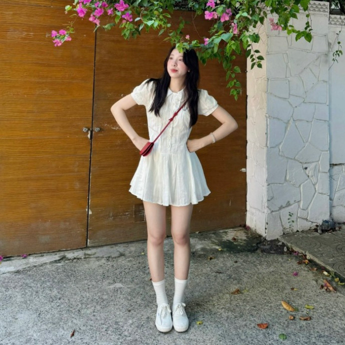 Set Váy Ren Trắng Tiểu Thư phong cách Style Tỷ Tỷ trung quốc, Đầm ren trắng cổ sơ mi có quần bảo hộ V01 | BigBuy360 - bigbuy360.vn