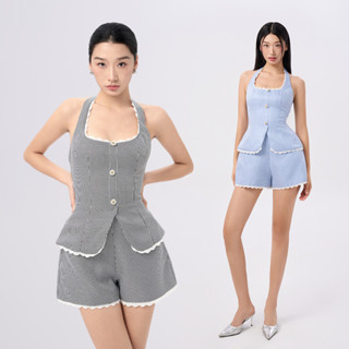  Rechic Set Roxana áo cổ yếm và quần short phối ren thanh lịch trẻ trung năng động 