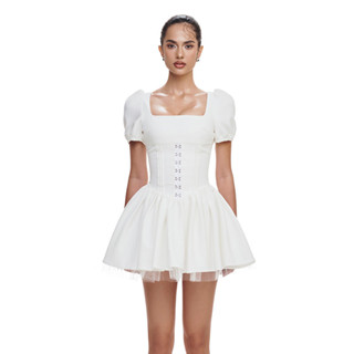 RECHIC Đầm ngắn xòe Erica cổ vuông tay phồng phối corset sang trọng thanh lịch