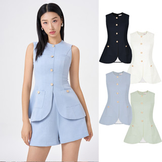  RECHIC Áo vest nữ Carmy sát nách trơn form ôm có túi thật cổ tròn sang trọng lịch sự thanh lịch 