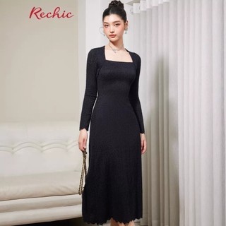 RECHIC Đầm Dài Nữ Tyan tay dài cổ vuông dáng ôm body quyến rũ sang trọng