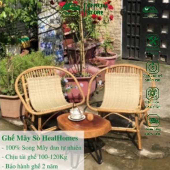Ghế lười mây tre con sò HEALHOMES, trang trí sân vườn ban công, decor phòng khách, bàn ghế uống trà