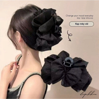Kẹp Tóc Vải Đám Mây Bồng Bềnh, Kẹp Tóc Nơ Lớn Lưới Màu Đen - Kẹp Tóc Nơ Tiểu Thư Bản To
