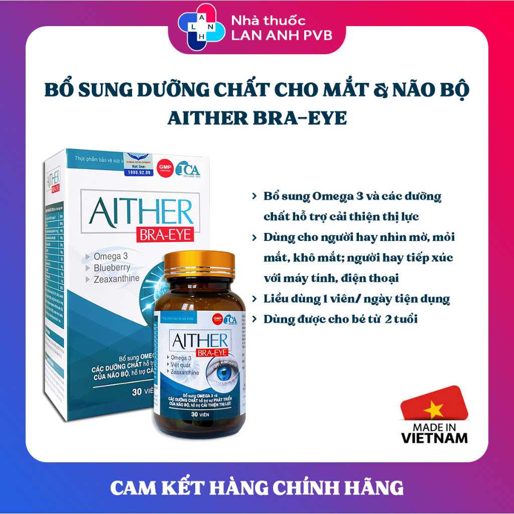 [CHÍNH HÃNG] AITHER BRA-EYE - Viên uống bổ sung omega 3, hỗ trợ cải thiện thị lực