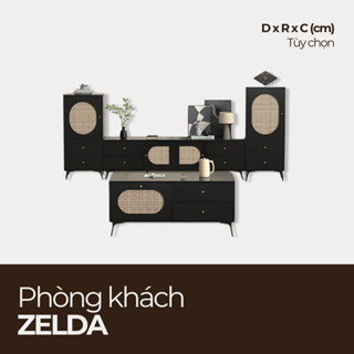  Zelda Tủ kệ tivi gỗ bàn trà lưới mây tân cổ điển CBK_011 Nhiều kích thước Nội thất HGF 