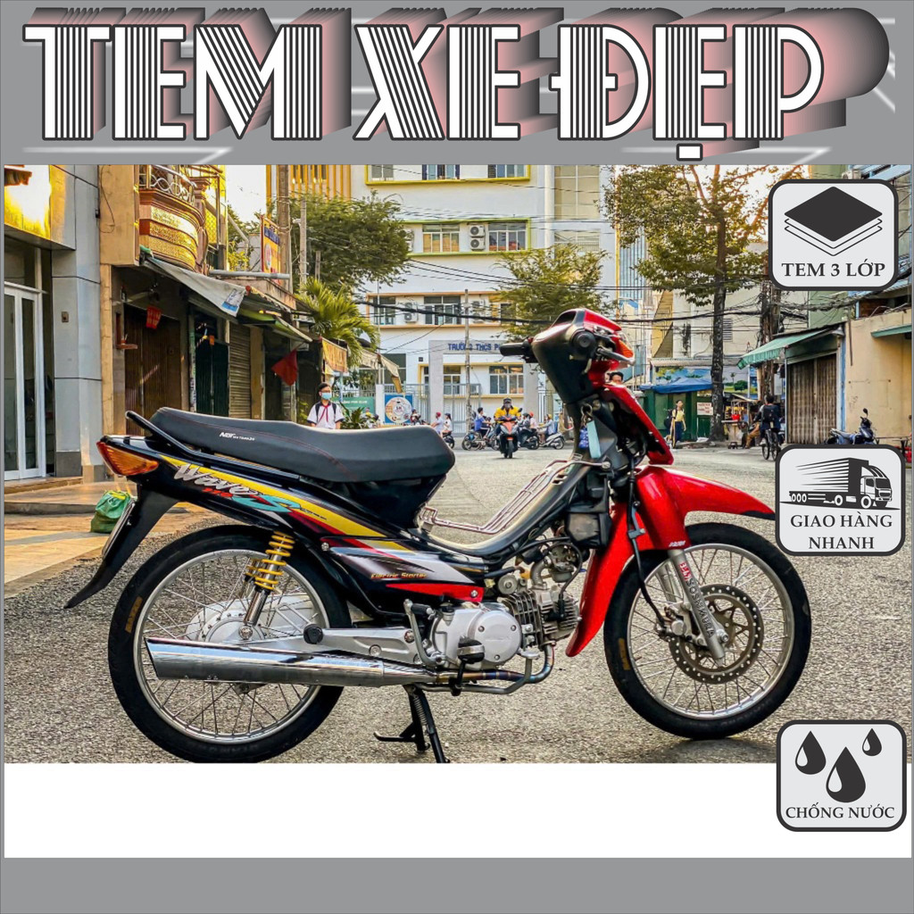 Tem Xe Máy Wave S 110 Đỏ Đen – Bộ Dán Tem Trang Trí Chất Liệu PVC Chống Nước, Bền Màu