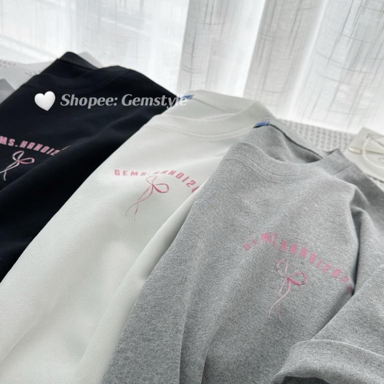 Áo thun  chất cotton su nơ hồng in tim  thoáng mát, form rộng tay lỡ UT