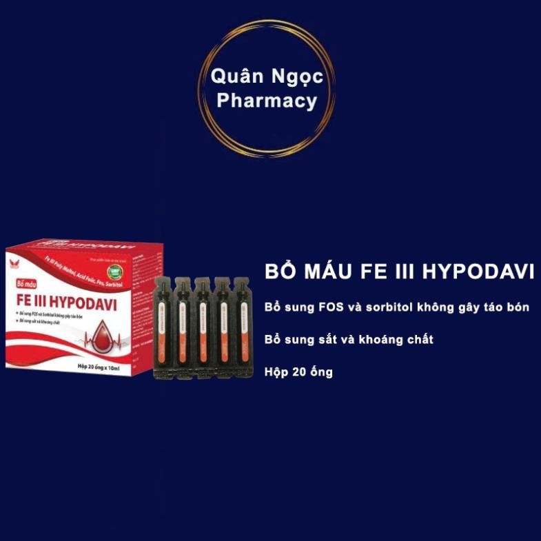 [CHÍNH HÃNG] Bổ máu FE III HYPODAVI, giúp bổ sung sắt, acid folic, vitamin B12 hộp 20 ống
