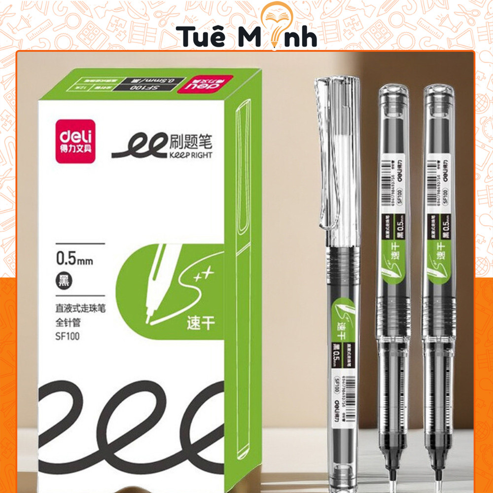 Bút gel ngòi kim đóng nắp Deli SF100 B146 Vpp Tuệ Minh