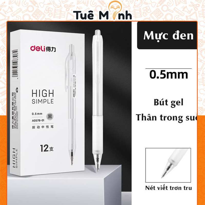 Bộ 12 bút Deli A057B B53 ngòi 0.5mm có ruột refill ghi chép bài tiện lợi