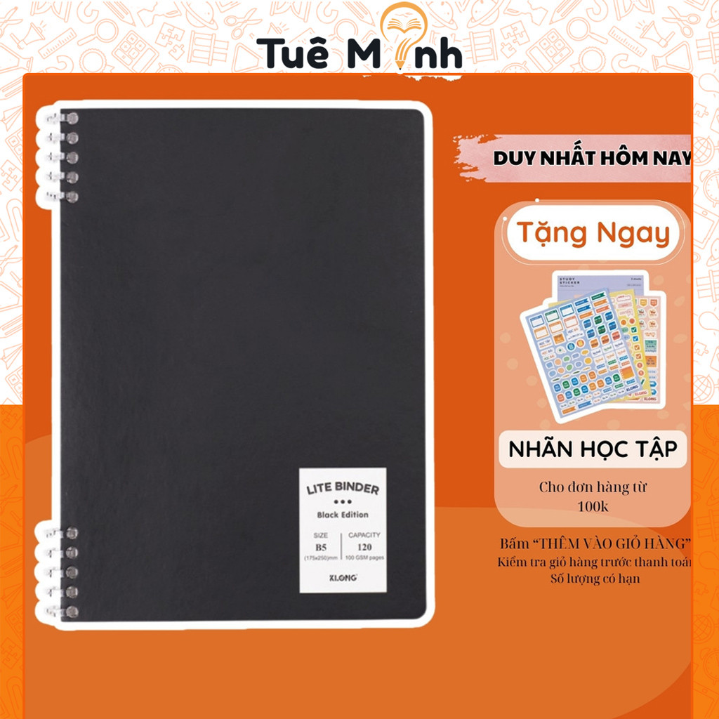 File bìa còng 2 đầu 10 chấu B5 Lite Binder Klong 100GSM MS808 Bia còng đen black edition sang trọng