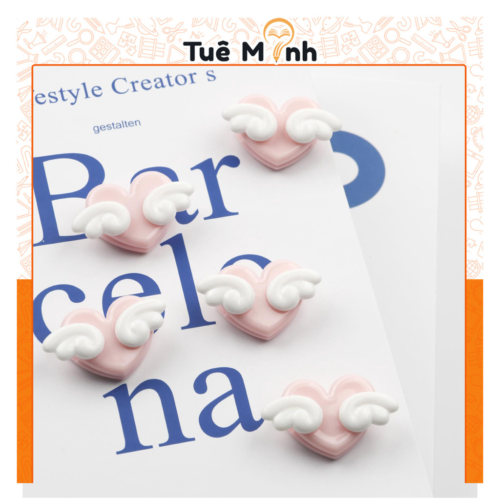 Kẹp tài liệu mini pink heart đáng yêu K103, kẹp giấy trái tim thiên thần hồng pastel, cặp giấy nhỏ