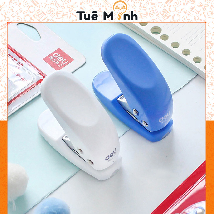 Bấm lỗ giấy mini Deli cầm tay tối đa 10 tờ 80gsm VPP Tuệ Minh, dụng cụ đục lỗ C08