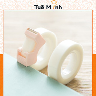 Bộ 2 cuộn băng dính ghi chú note trong mờ trong suốt kèm đồ cắt VPPTUEMINH, băng giấy note tiện lợi