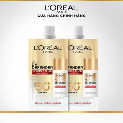 [Quà tặng không bán] Bộ 2 kem chống nắng siêu mịn nhẹ bảo vệ da tối ưu L’Oreal Paris UV Defender Serum 5.5ml​ SPF 50++