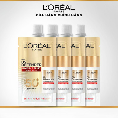 [Quà tặng không bán] Bộ 4 kem chống nắng siêu mịn nhẹ bảo vệ da tối ưu L’Oreal Paris UV Defender Serum 5.5ml​ SPF 50+