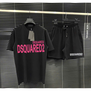 Bộ Quần Áo DSQ Chữ Hồng Thẳng Trắng Phối Quần DSQ Hottrend Nam Nữ Mùa Hè 2025