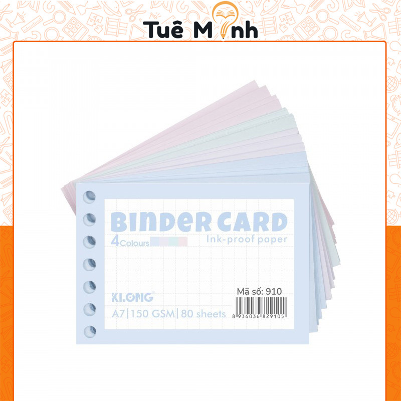 Tệp Binder Card Klong 80 tờ A7 4 màu 150GSM MS 910 giấy note index card cài sổ còng tiện lợi