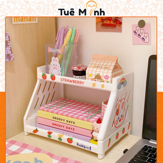  Kệ nhựa mini 2 tầng giá đựng sách VPP Tuệ Minh mỹ phẩm để bàn decor tiện ích 