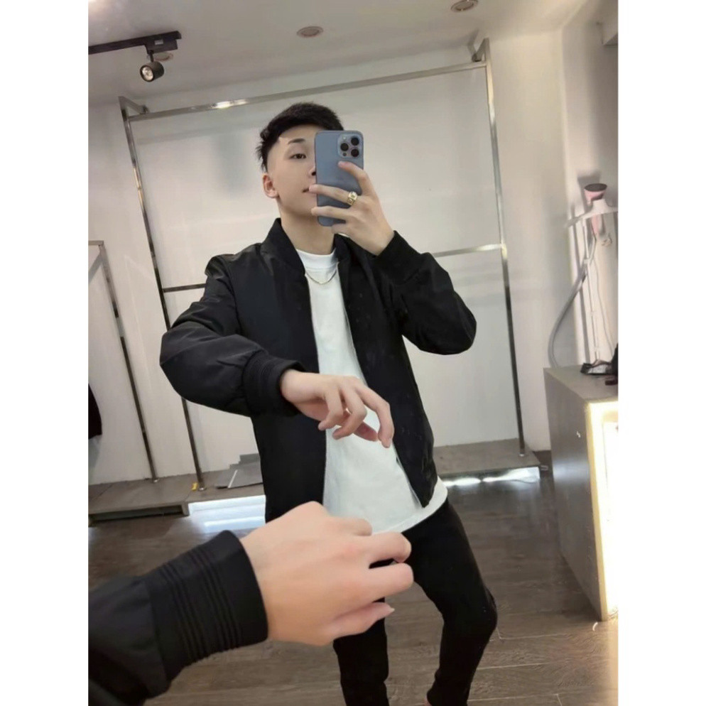 Áo Khoác Bomber Gió Nam Nữ Đen  Chất Gió Dù Thân Trơn Khóa Zip Bạc Ống Bo 2 Lớp AK002 88