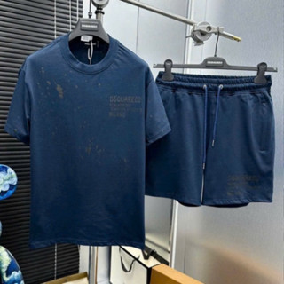 Bộ Quần Áo Nam Mùa Hè DSQ2_Bros Xanh Than-Rêu-Xám Vẩy Sơn Siêu Đẹp Áo Cộc Tay Cổ Tròn Quần Short