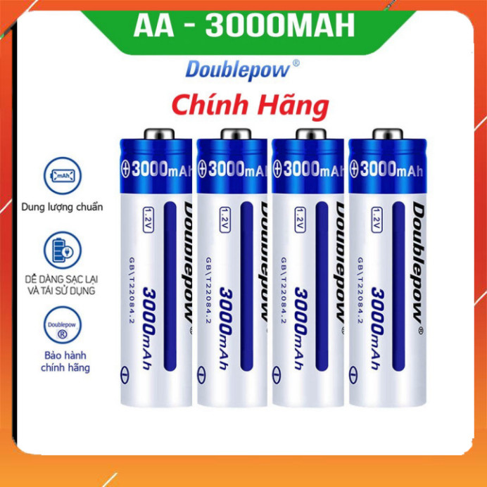Hộp 4 viên Pin AA sạc lại Doublpow dung lượng 3000mAh (pin xanh)