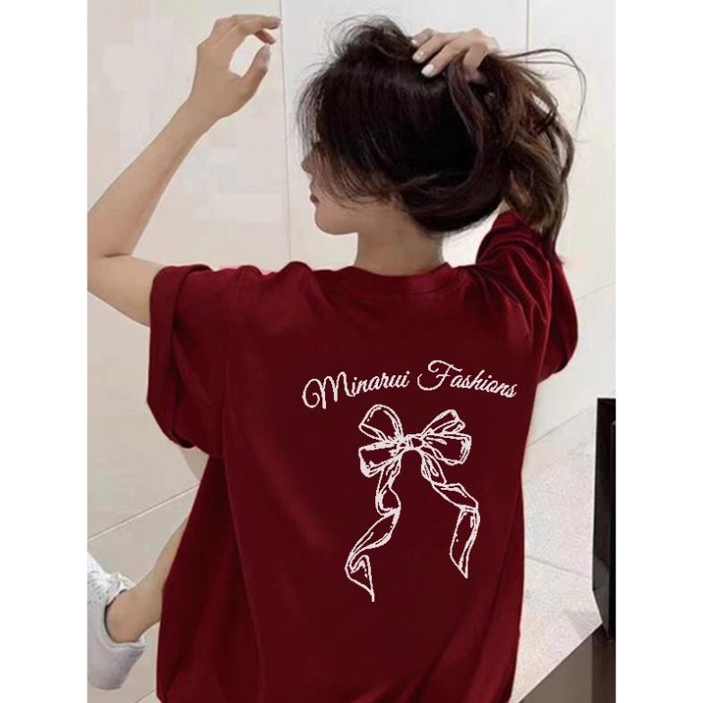 Áo thun nơ nữ NƠ Đỏ mận form rộng cotton  girl phố local brand UT
