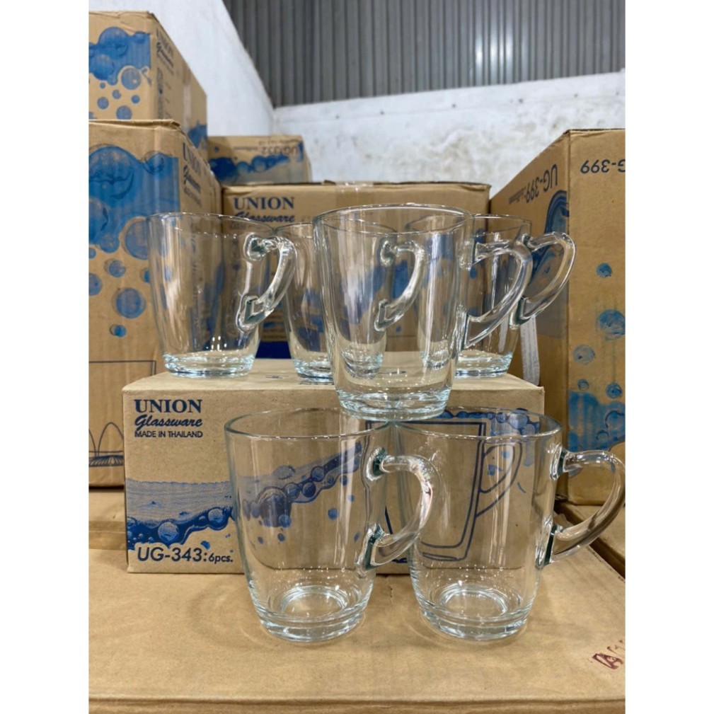 [ Siêu Sale ] bộ 6 ly, cốc thủy tinh, cao cấp trong suốt có quai cầm UNION UG-343 | Hàng nhập khẩu T