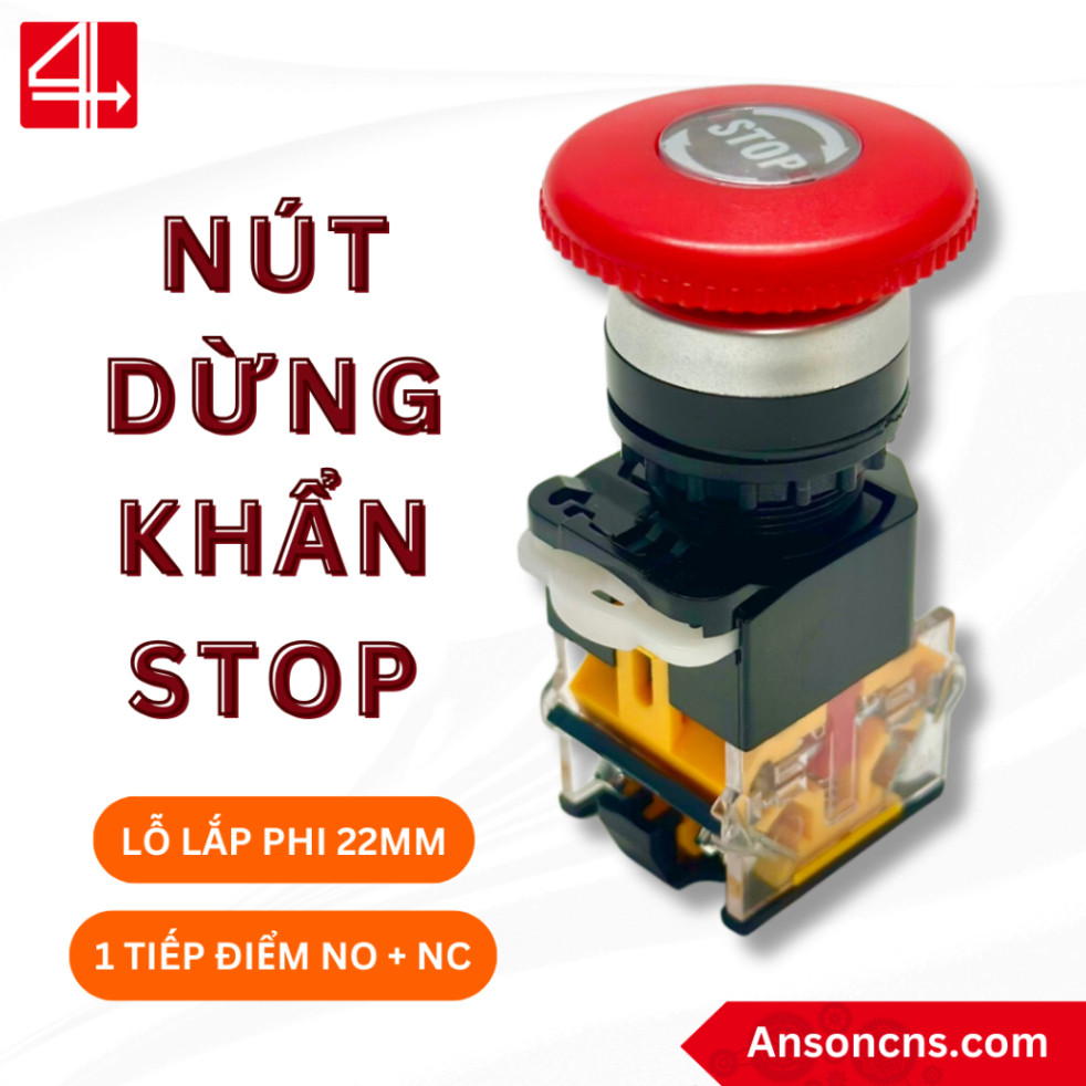 Nút Dừng Khẩn Cấp LA38-11ZS 22mm, Công Tắc Dừng Khẩn STOP