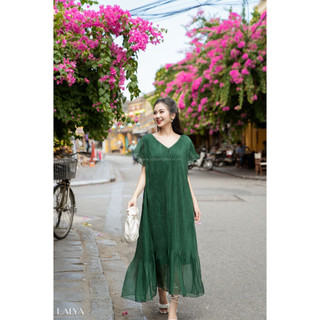 Váy suông dập ly tăm-Xanh_LALYA_D538