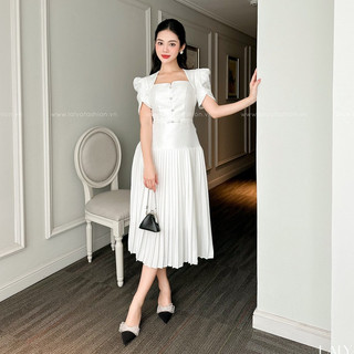Váy peplum chân dập ly trắng-Trắng_LALYA_D493