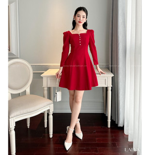 Váy Tweed dài tay cổ vuông-Đỏ_LALYA_D495