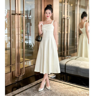 Váy tweed 2 dây xếp ngực-Trắng_LALYA_D474