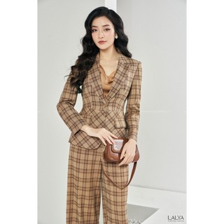 Áo blazer kẻ can eo_Kẻnâu_LALYA_AV62
