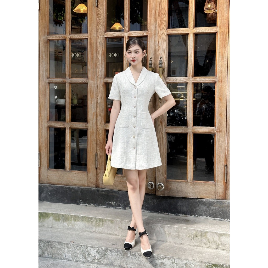 Váy tweed cổ sam_Trắng_LALYA_D476