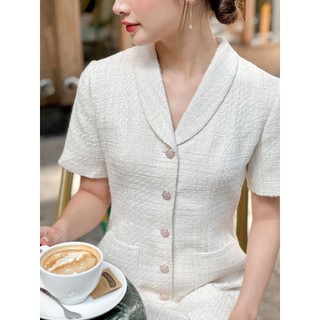 Váy tweed cổ sam_Trắng_LALYA_D476