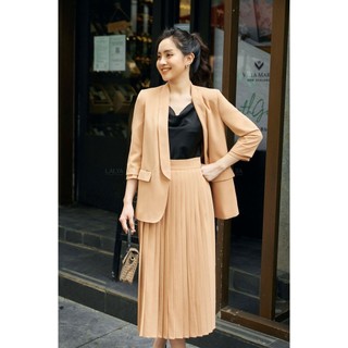 LALYA_Áo Blazer cổ sam basic - Nâu
