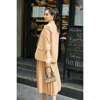 LALYA_Áo Blazer cổ sam basic - Nâu