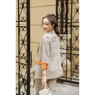 LALYA_Áo Blazer kẻ tay phối_Đen