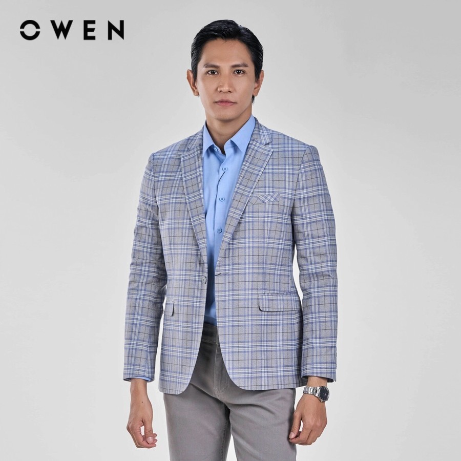 OWEN - Blazer (demi) Regular Fit BL231697 màu Ghi chất liệu TR Spandex