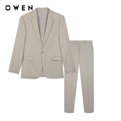 OWEN - Bộ Veston Slim Fit VES231682 màu Be chất liệu TR Spandex