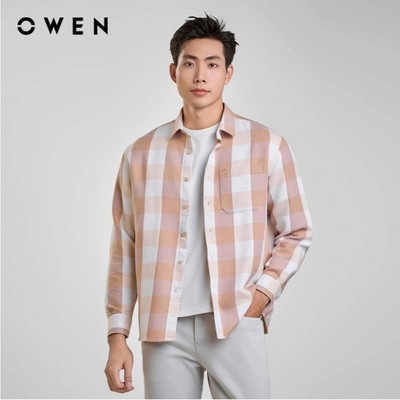 OWEN - Áo sơ mi dài tay J-Form AJ240724DT màu Be chất liệu Cotton - Polyester