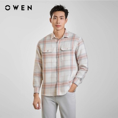 OWEN - Áo sơ mi dài tay J-Form AJ240725DT màu Be chất liệu Cotton - Polyester