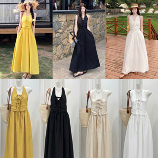 Váy Đũi Maxi Cổ Yếm Phối Nơ Ngực 4 Màu Thiết Kế Chun Lưng Ôm Dáng Lên Form Siu Đỉnh (Ảnh Thật Trải Sàn) Lollaye