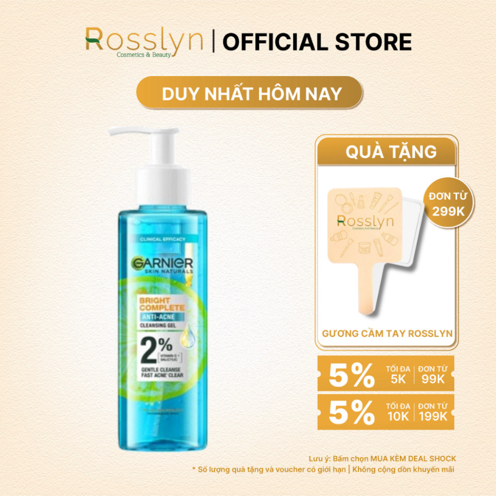 Sữa rửa mặt dạng gel sạch thoáng dịu nhẹ Garnier 2% [BHA, Vitamin C] cho da dầu mụn 120ml Rosslyn