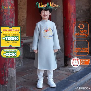  Áo dài bé trai ALBERKIDS Xanh Đỏ Thêu Phượng cho trẻ em 2,3,4,5,6,7,8,9,10,11,12 tuổi AD0805 