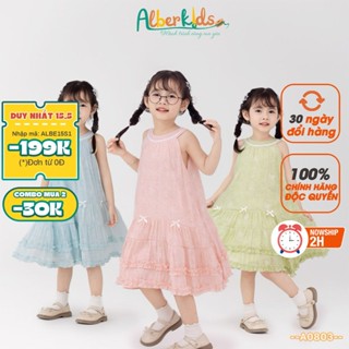 Váy bé gái đi biển ALBERKIDS sát nách đính nơ 3 màu sắc công chúa xinh đẹp cho bé 2-12 tuổi  A0803