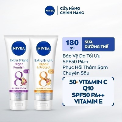 Bộ 2 Serum Dưỡng Thể NIVEA Phục Hồi & Dưỡng Sáng Da Ngày & Đêm 8 Super Foods (180 ml) - 88314+88367