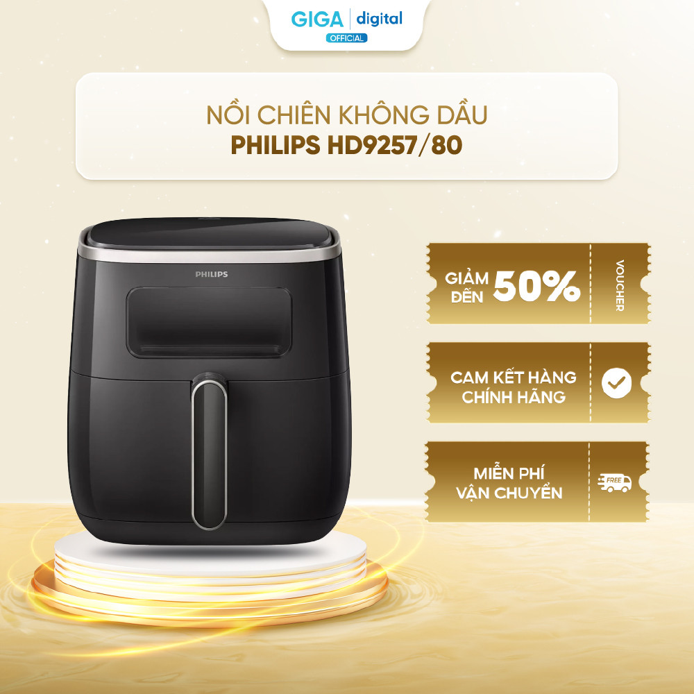Nồi Chiên Không Dầu Philips HD9257/80 5.6 lít - Mặt kính trong suốt - RapidAir - 7 chương trình nấu